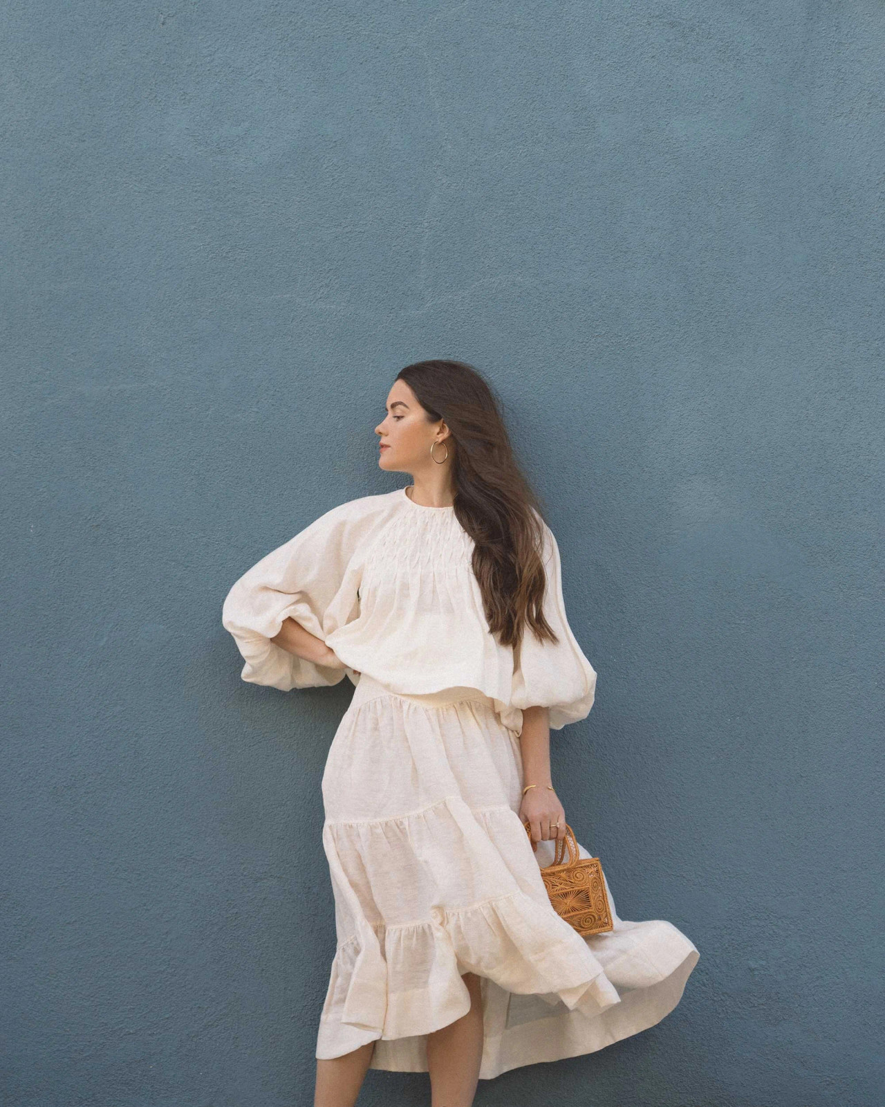 Minimalist White Tiered Linen-Like Maxi Skirt Minimalist White Tiered Linen-Like Maxi Skirt — Tiered Skirt Outfits