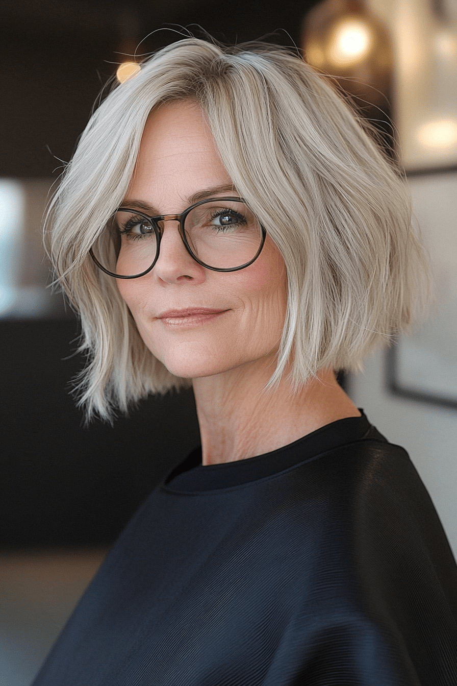 Voluminous Ash Blonde Layered Bob — Hairstyles with Glasses
