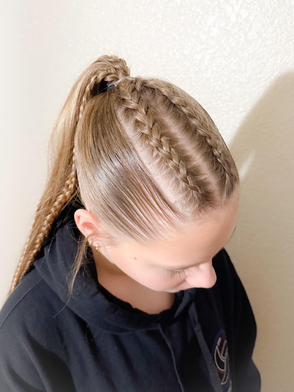 Collarbone High Ponytail with Dutch Braids — Volleyball Hairstyles