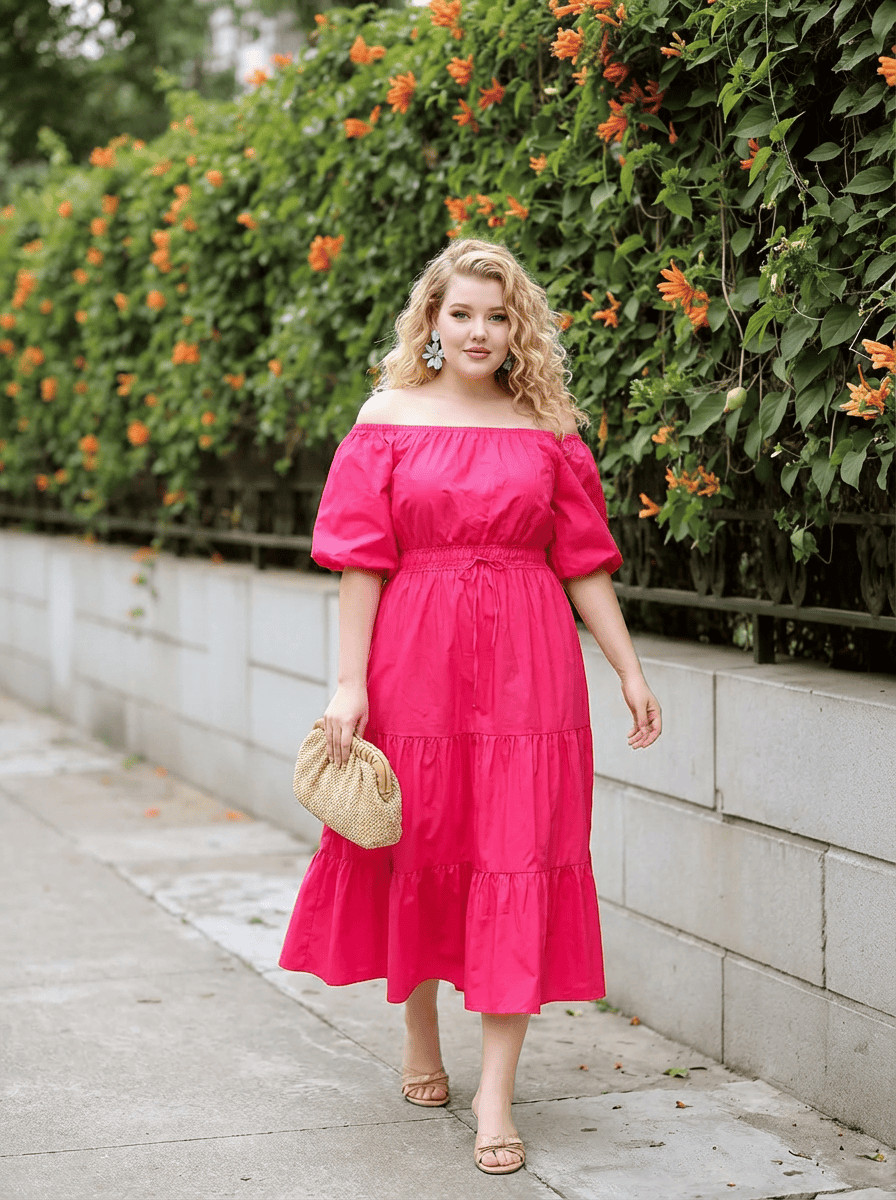 Bright Pink Tiered Dress for Daytime — Outfits for Broad Shoulders