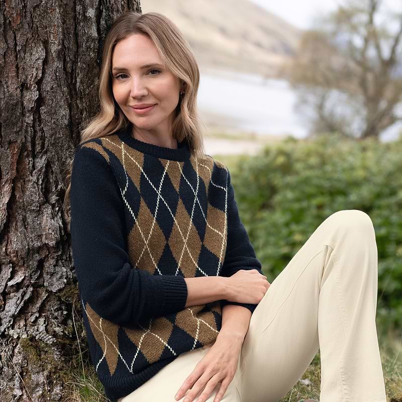 Country-Inspired Argyle Sweater with Tweed Jacket — Scotland Outfits