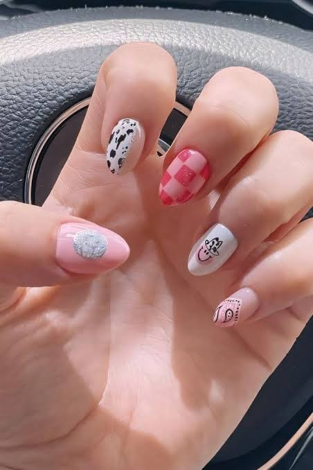 Pink White Black Silver And Light Pink Visual Idea — Country Concert Nails