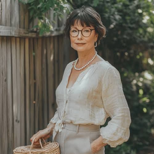 Soft Elegance: Gauze Blouse with Linen Pants and Pearls — Grandma Outfits