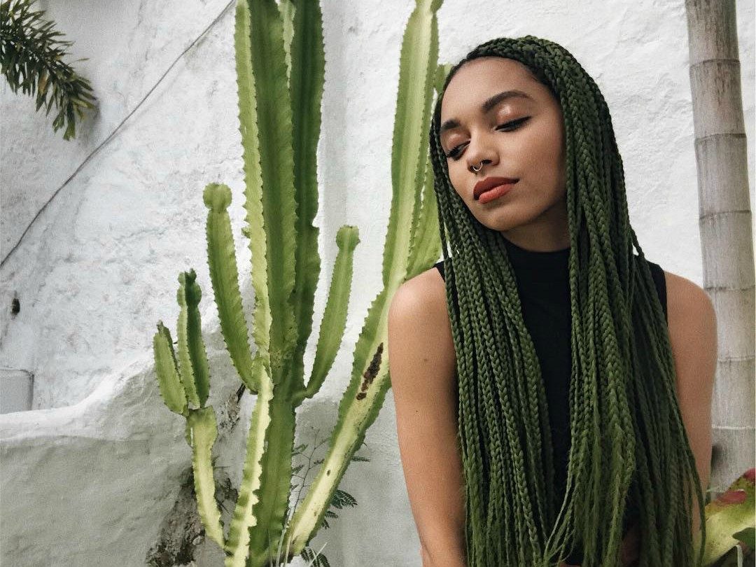 Mid-Back Dark Green Box Braids — Knotless Braids