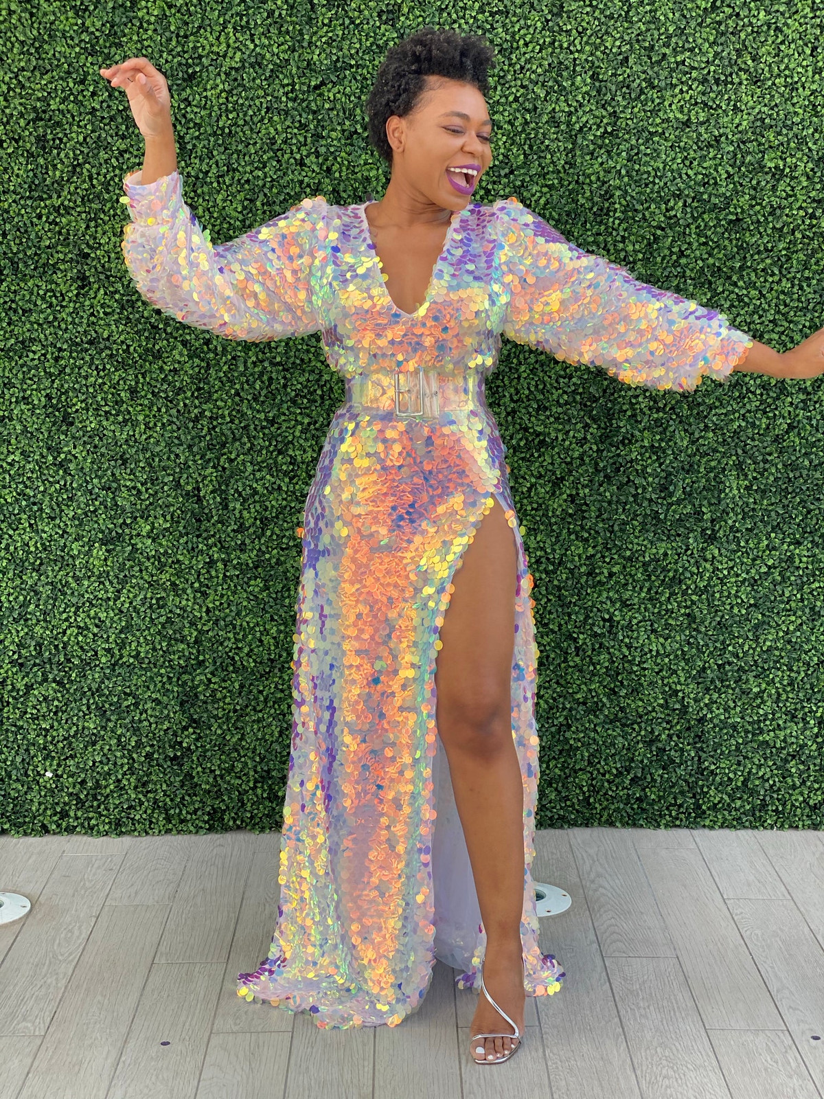 Iridescent Sequin Maxi with Voluminous Sleeves Iridescent Sequin Maxi with Voluminous Sleeves — Birthday Dresses