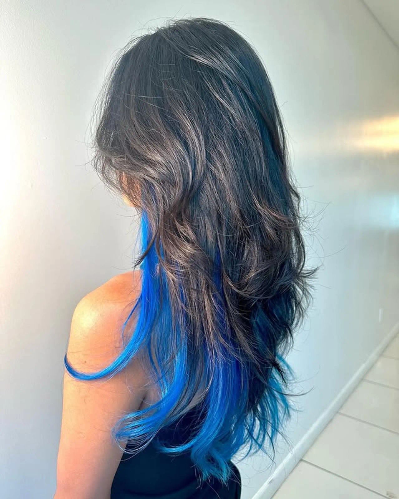 Black Hair With Electric Blue Underlights Black Hair With Electric Blue Underlights — Electric Blue Hair