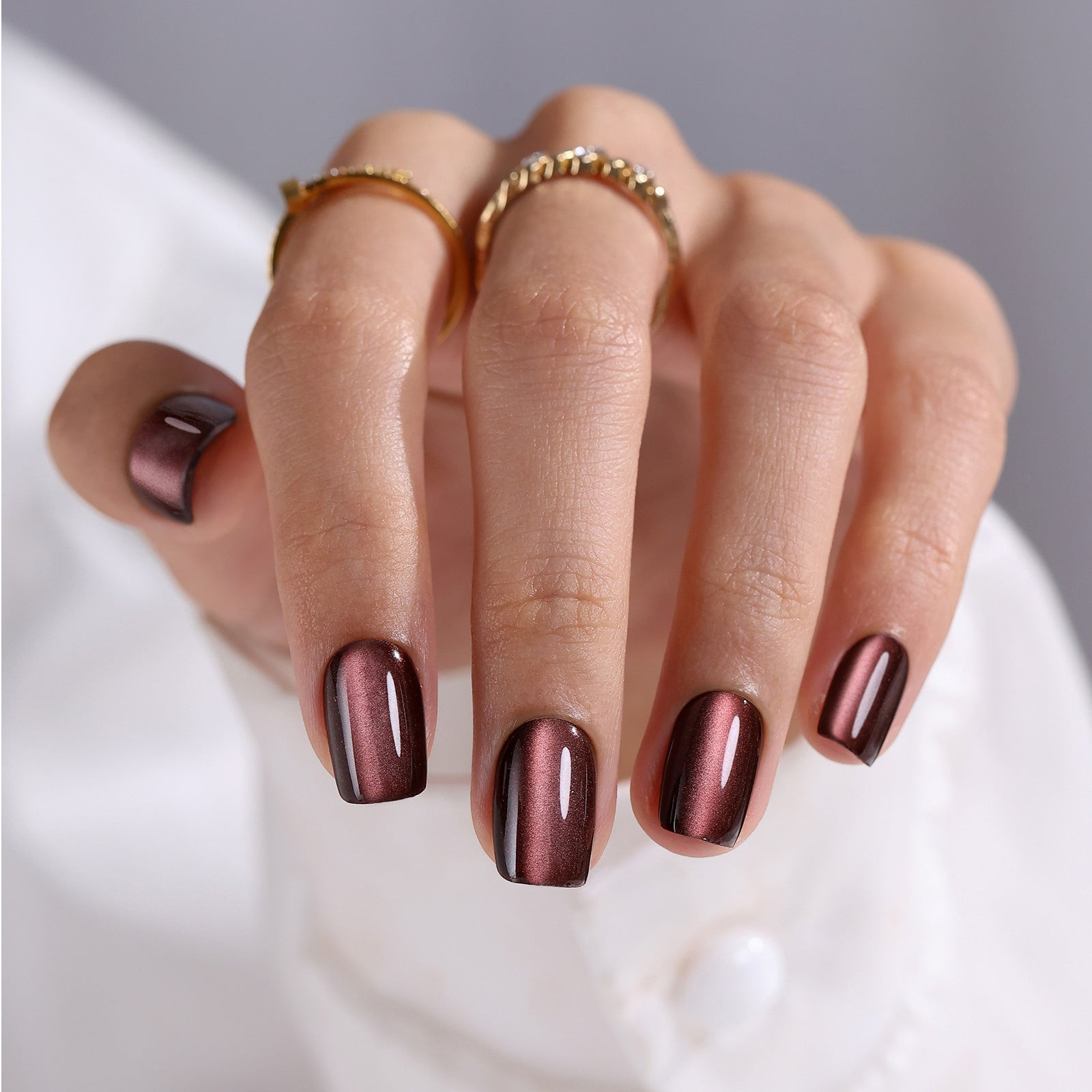 Cocoa Brown Cat Eye Nails | Square Press-Ons | SHANGMENG