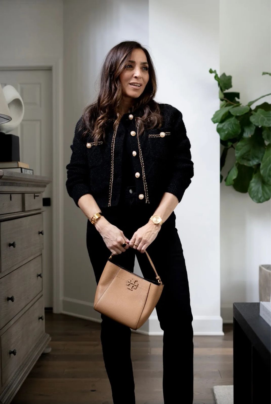 Embellished Cardigan with Slim-Fit Trousers Embellished Cardigan with Slim-Fit Trousers — Tory Burch Outfits