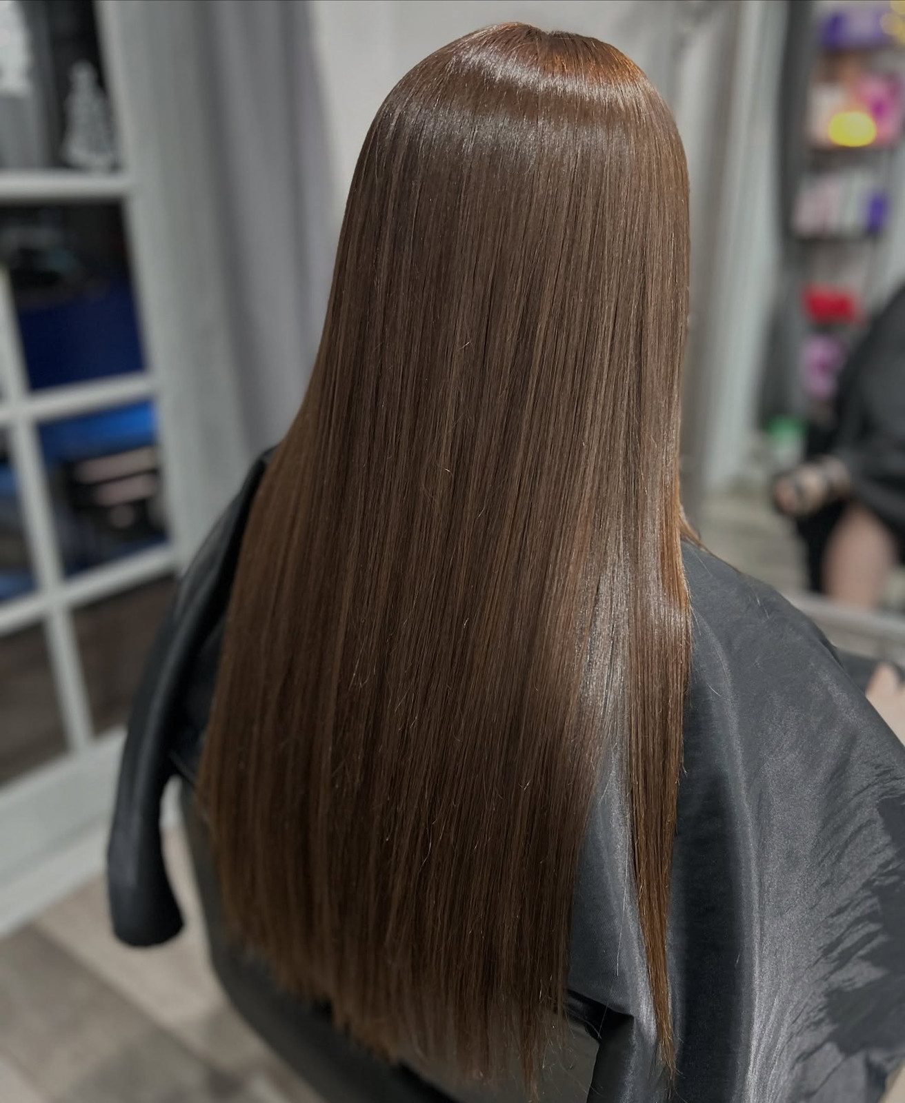 Sleek Mid-Back Straight Dark Brown Hair
