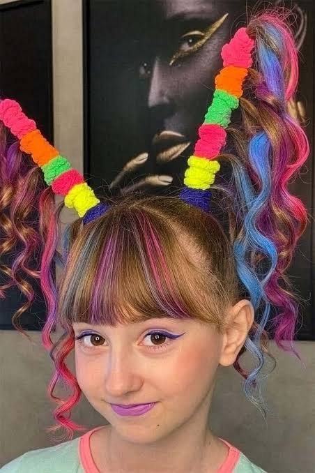 Vibrant Multicolor Curly Pigtails — Crazy Hair Day Ideas