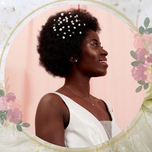Short Natural Afro With Scattered Florals — Natural Hair Wedding Styles