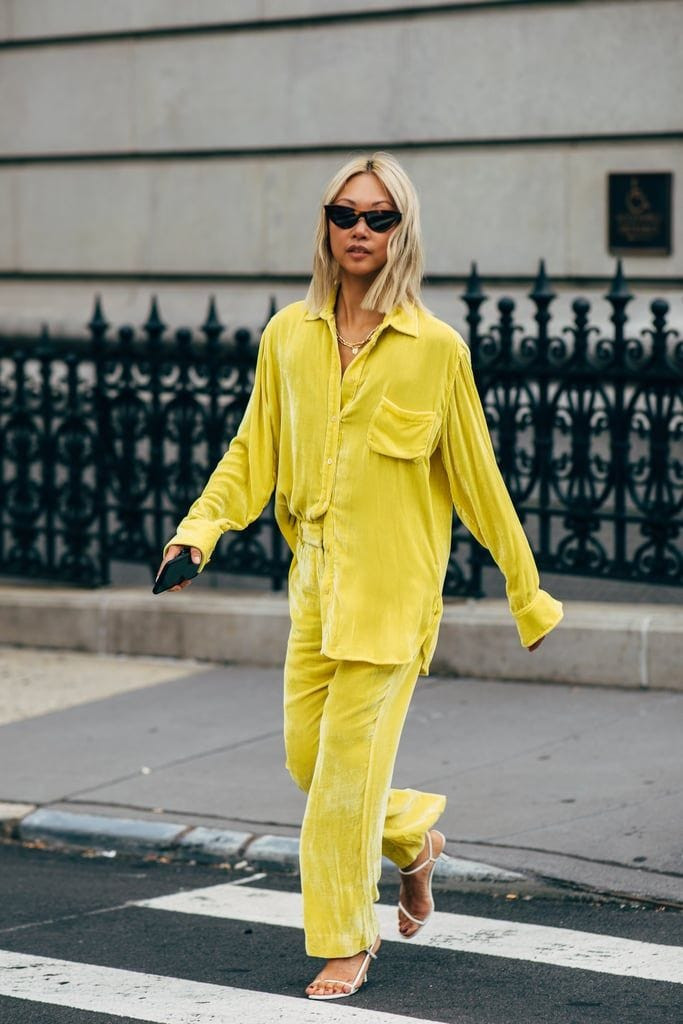 Monochromatic Yellow Velvet Set for City Strolls — Mexico City Outfits