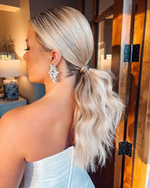 Sleek Ash Blonde Ponytail Sleek Ash Blonde Ponytail — Rehearsal Dinner Hairstyles