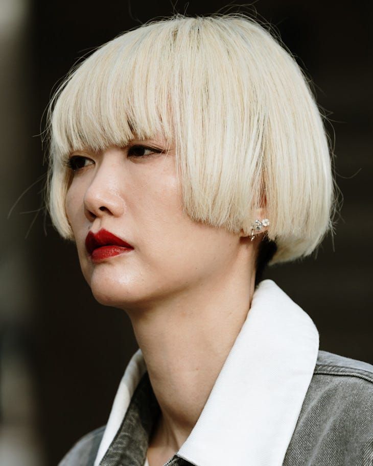 Platinum Bob With Blunt Bangs to Brows — Blonde Bob