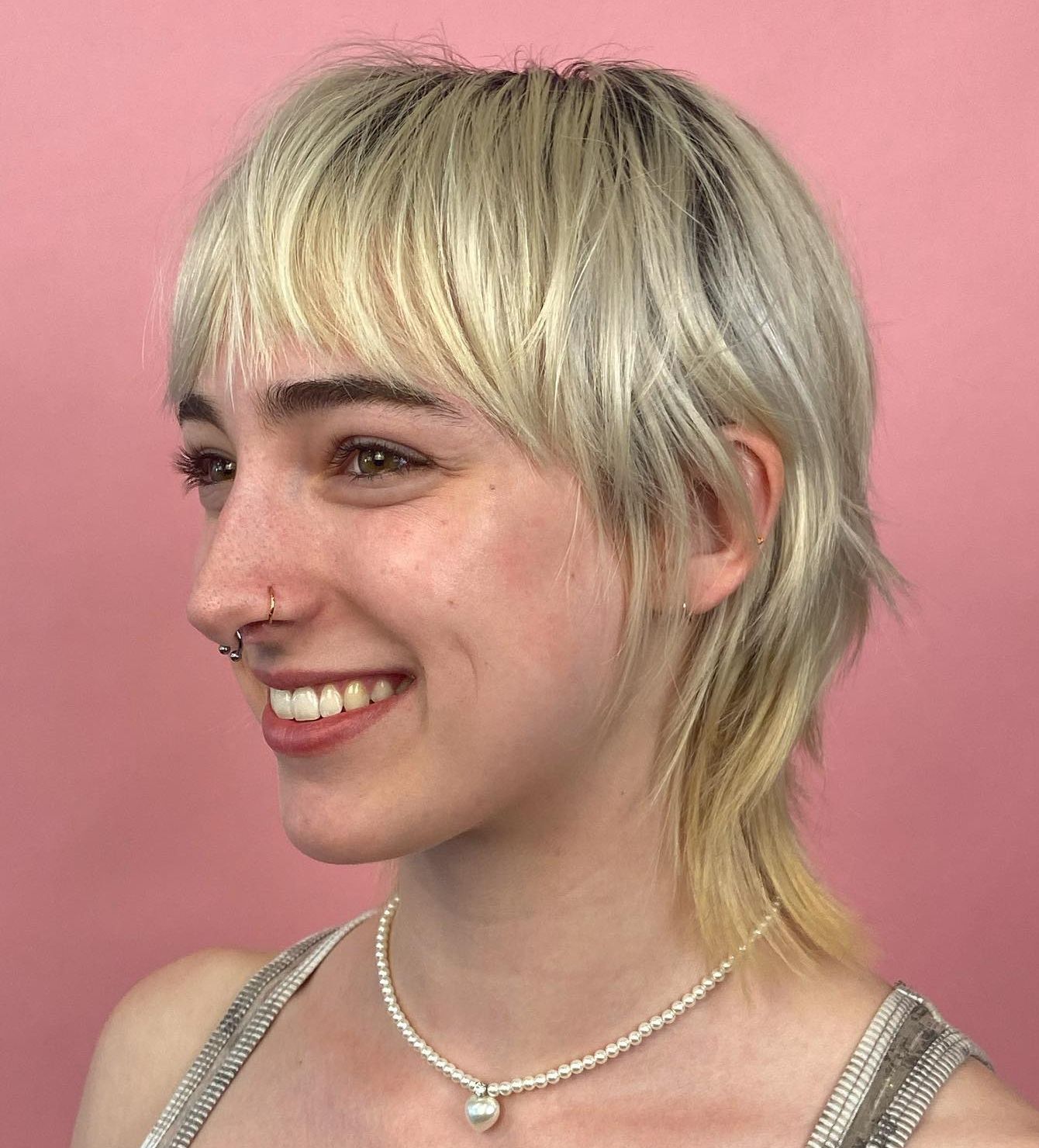 Platinum Wolf Cut With Dark Roots — Short Wolf Cut
