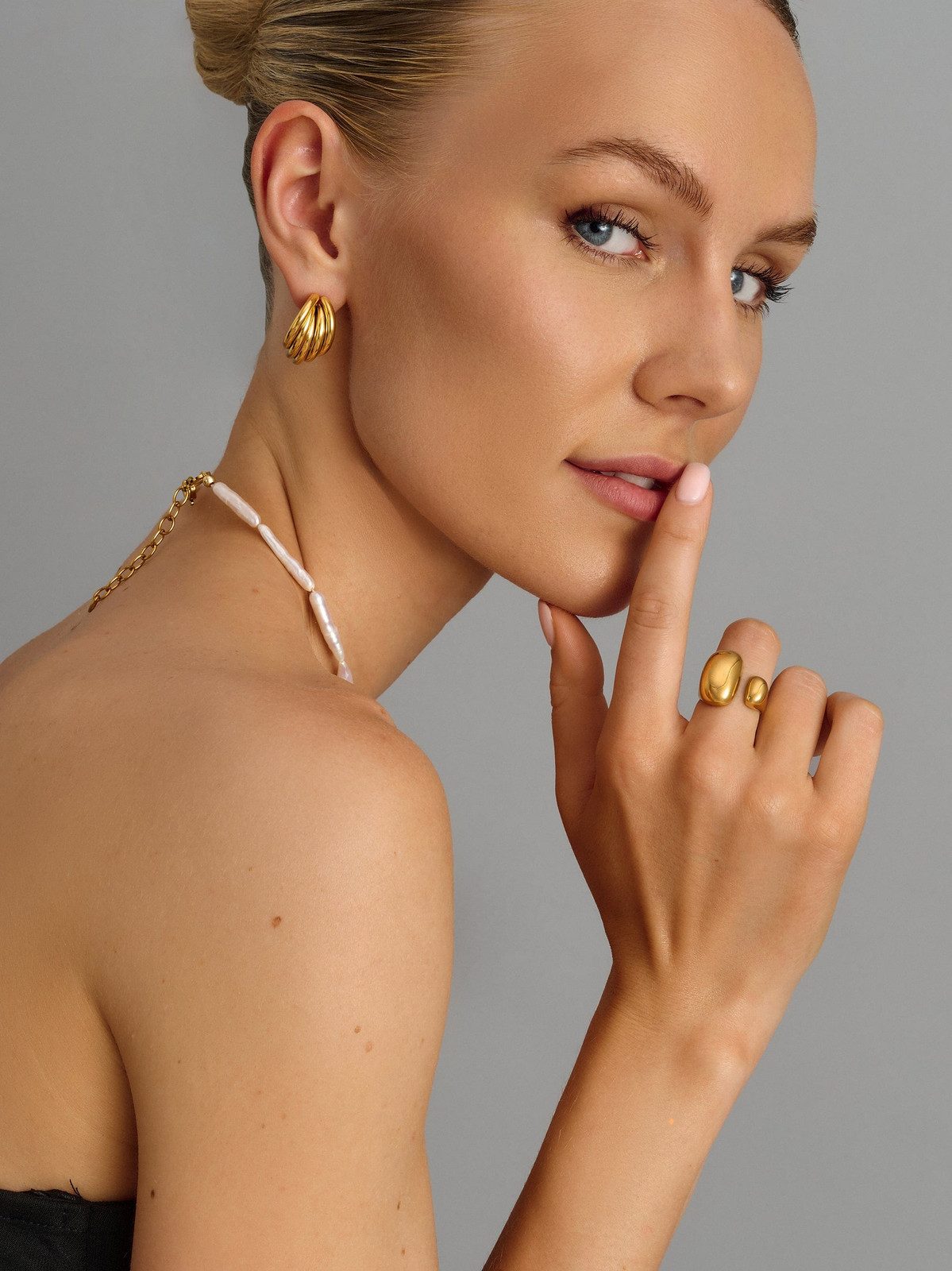 Statement Gold Ring with Pearl Necklace for Dressy Occasions — Chunky Rings