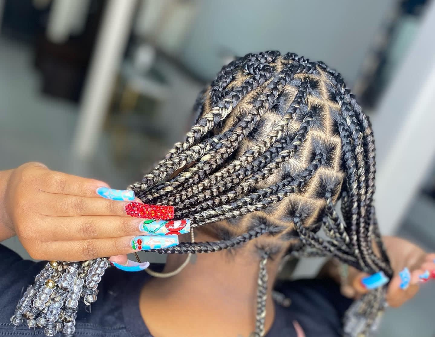 Braids With Blonde Tips and Square Parting — Medium Knotless Braids