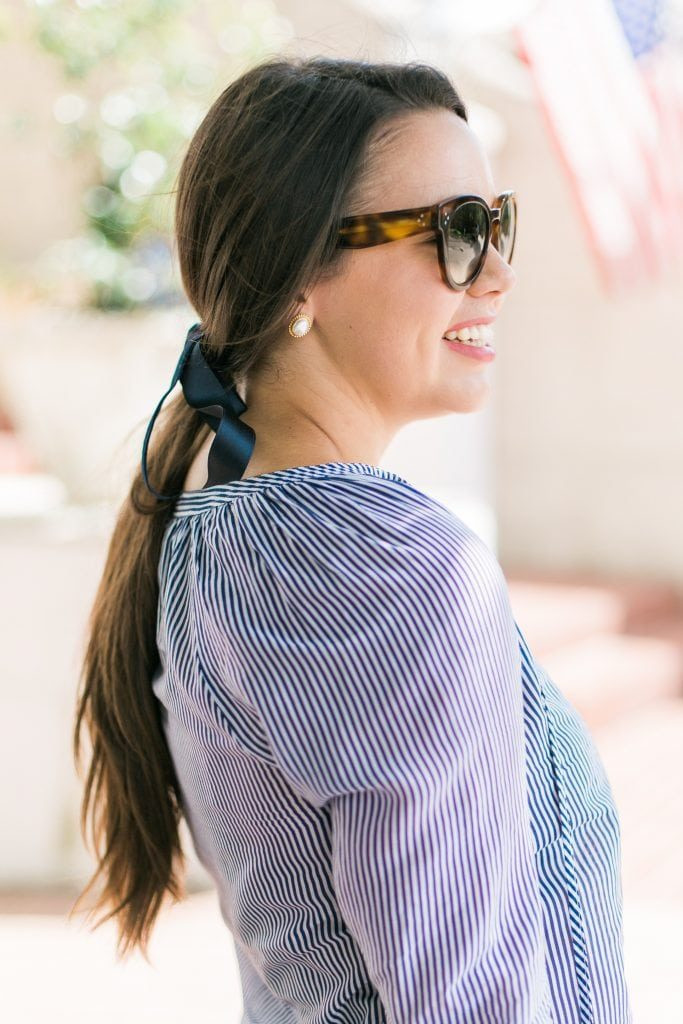 No Bangs Mid-Back Dark Brown With Navy Bow No Bangs Mid-Back Dark Brown With Navy Bow — Hair Bow Ponytail