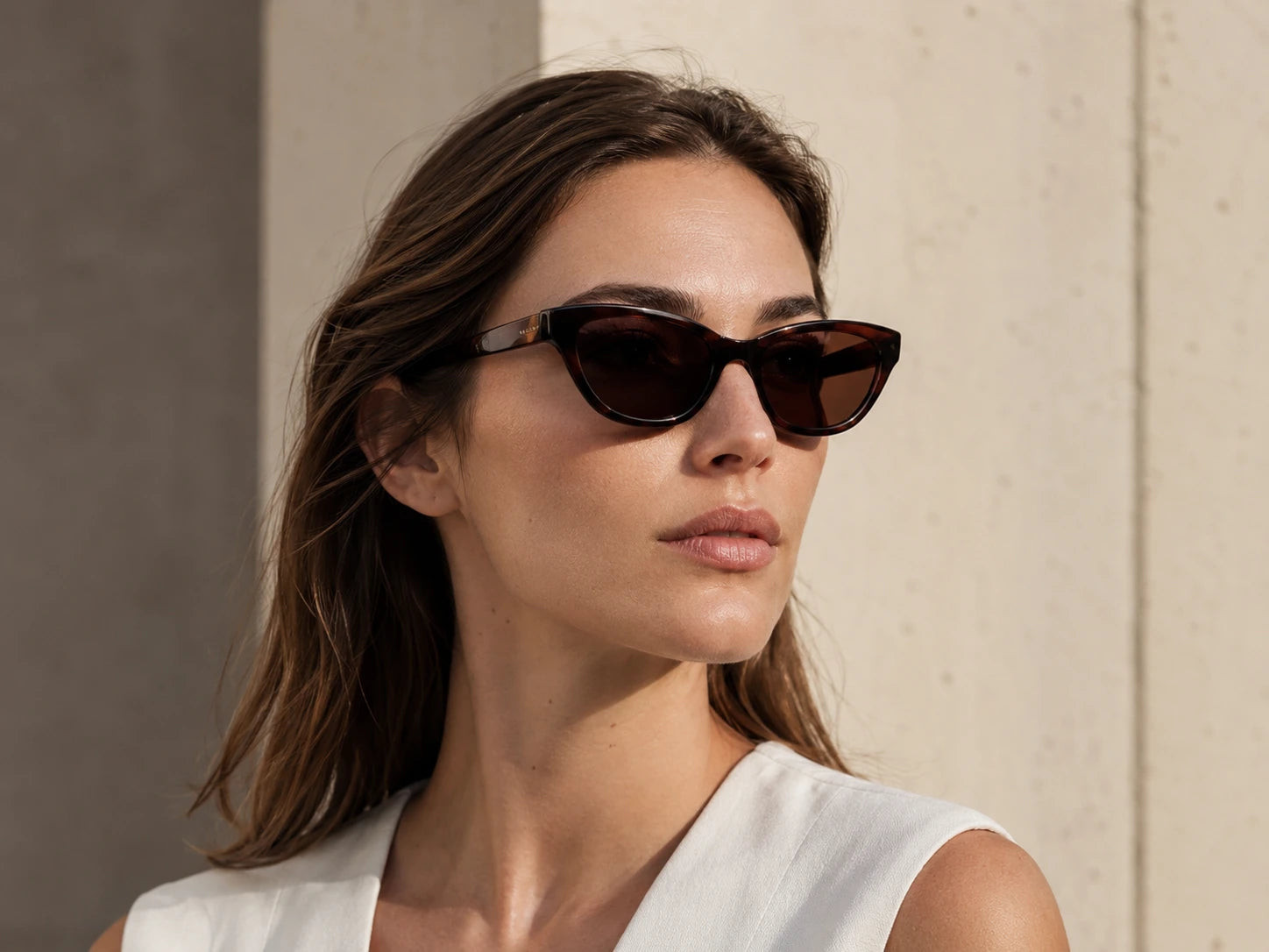 Classic Cat-Eye Sunglasses with a Simple White Top — Sunglasses for Oval Face
