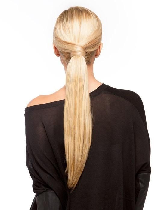 Ash Blonde Sleek Back View — Wrap Around Ponytail