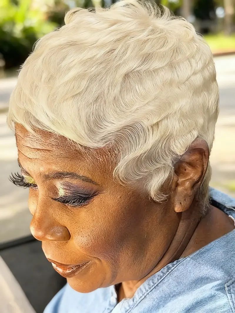 Finger-Waved Platinum Blonde Pixie Finger-Waved Platinum Blonde Pixie — Hair Color for Women Over 60