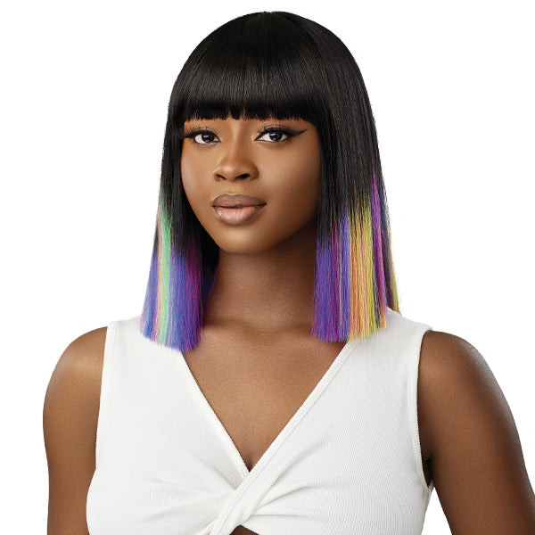 Black With Rainbow Gradient Blunt Bob — Colored Wig Styles
