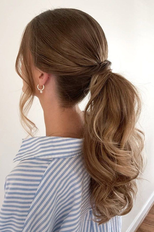 Light Brown With Blonde Highlights Visual Idea — Low Ponytail with Bow