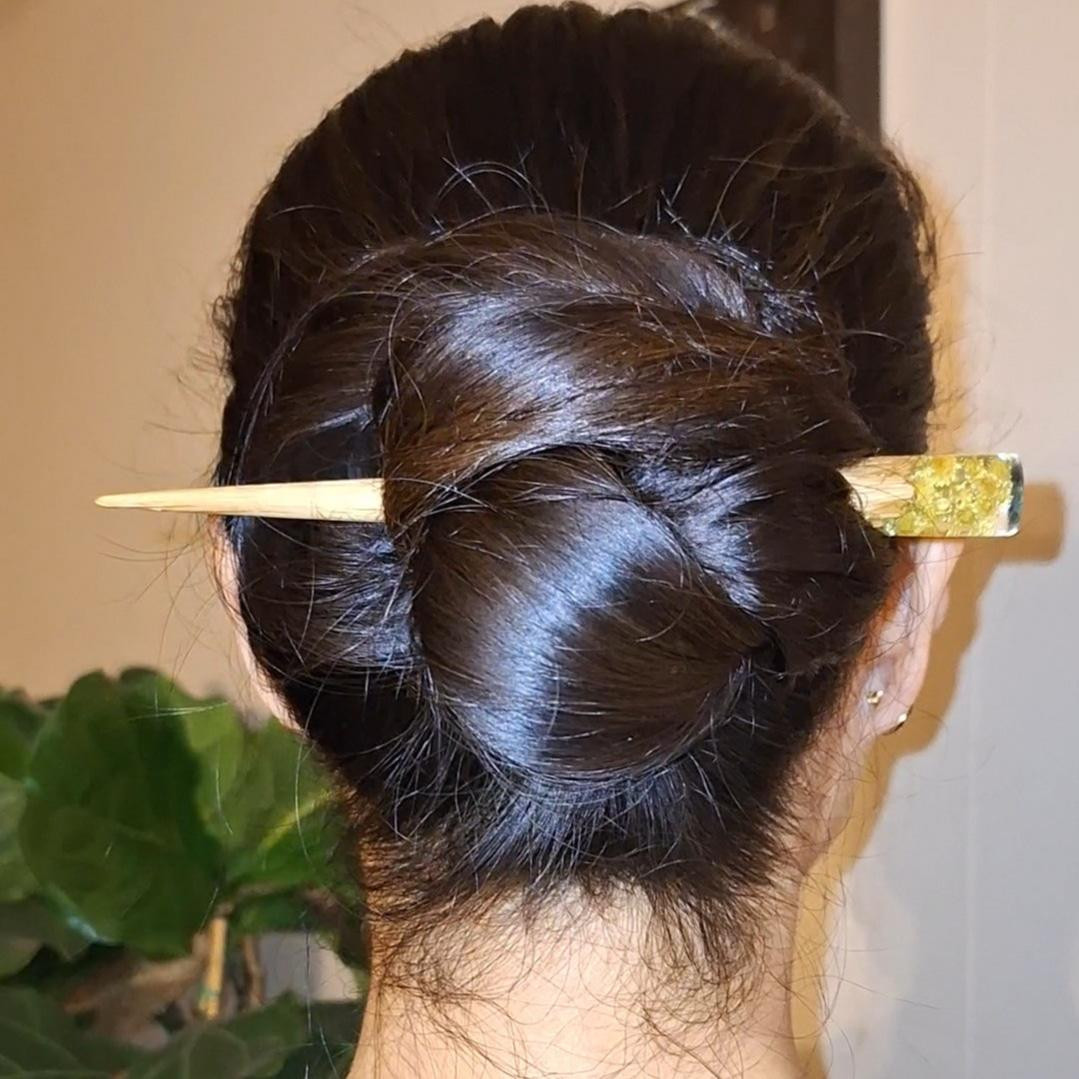 High Twisted Bun With Gold Stick — Hair Stick Hairstyles
