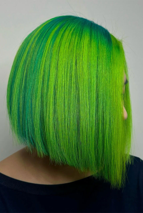 Neon Green Bob With Teal Streaks Neon Green Bob With Teal Streaks — Neon Green Hair