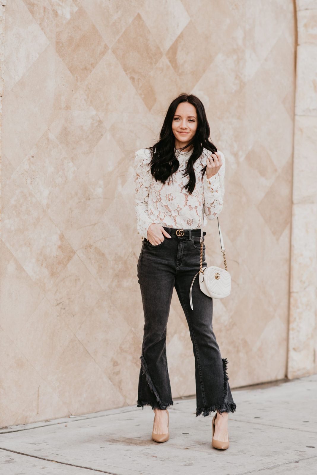 Sheer Black Lace Top with Wide-Leg Trousers Sheer Black Lace Top with Wide-Leg Trousers — Lace Top Outfits