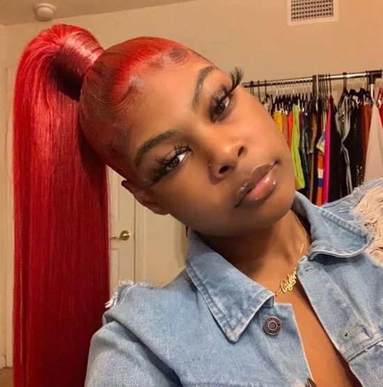 Vibrant Red Sleek High Ponytail — Genie Ponytail