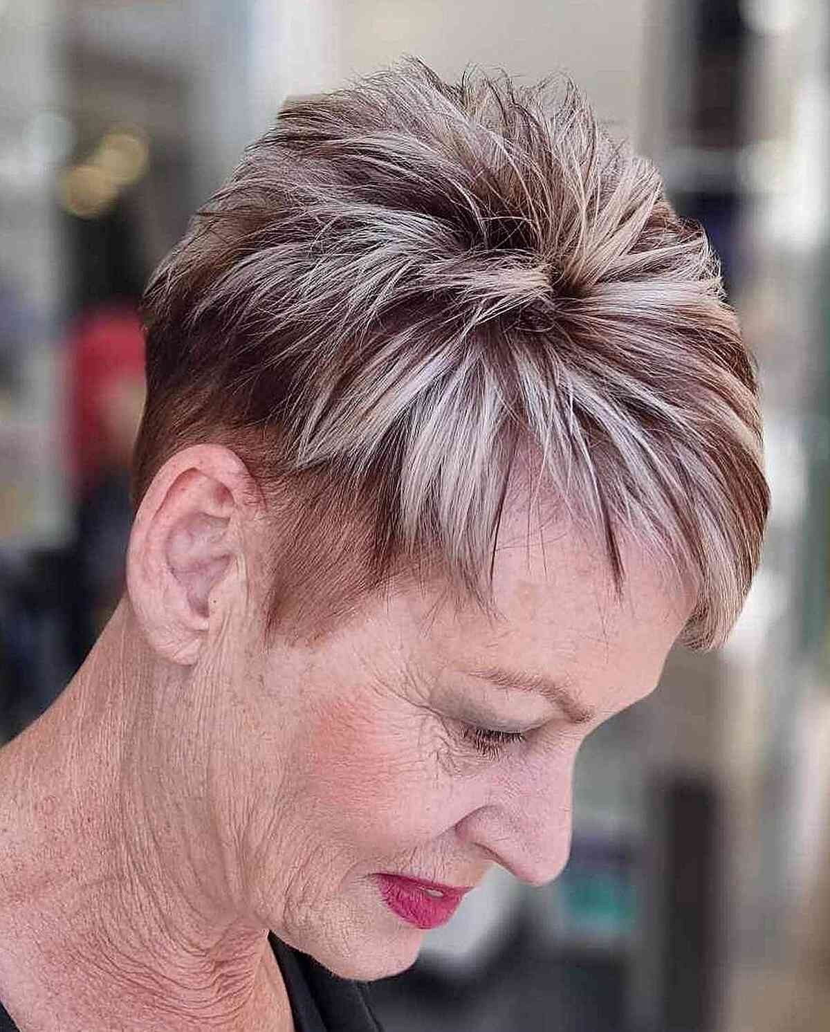 Ear Choppy Pixie With Spiky Texture and Highlights Ear Choppy Pixie With Spiky Texture and Highlights — Gray Pixie