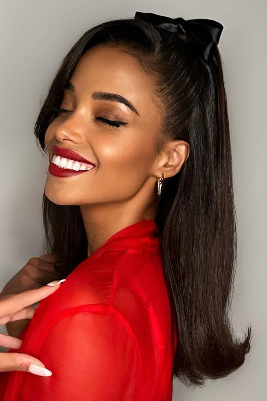 Dark Brown Shoulder Bow Dark Brown Shoulder Bow — Sleek Half Up Half Down