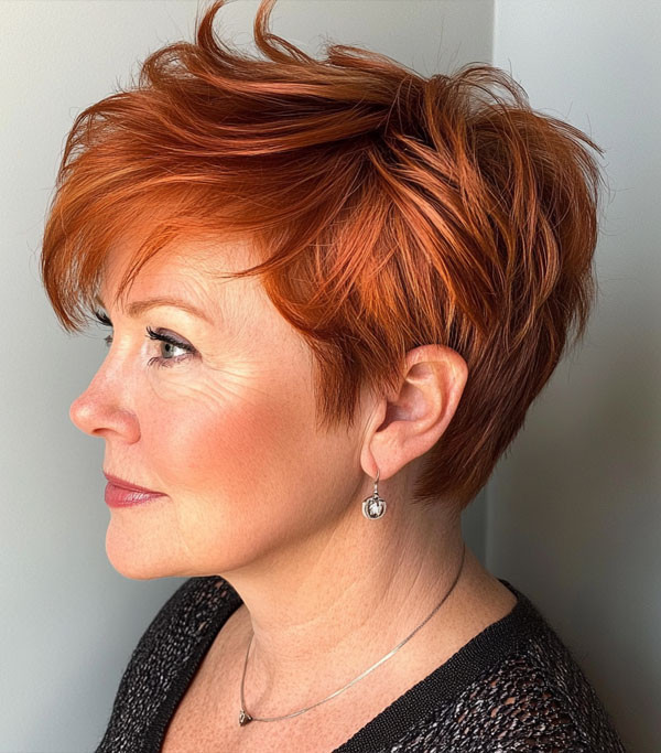Rich Copper Red Pixie With Piecey Texture Rich Copper Red Pixie With Piecey Texture — Red Hair Over 50