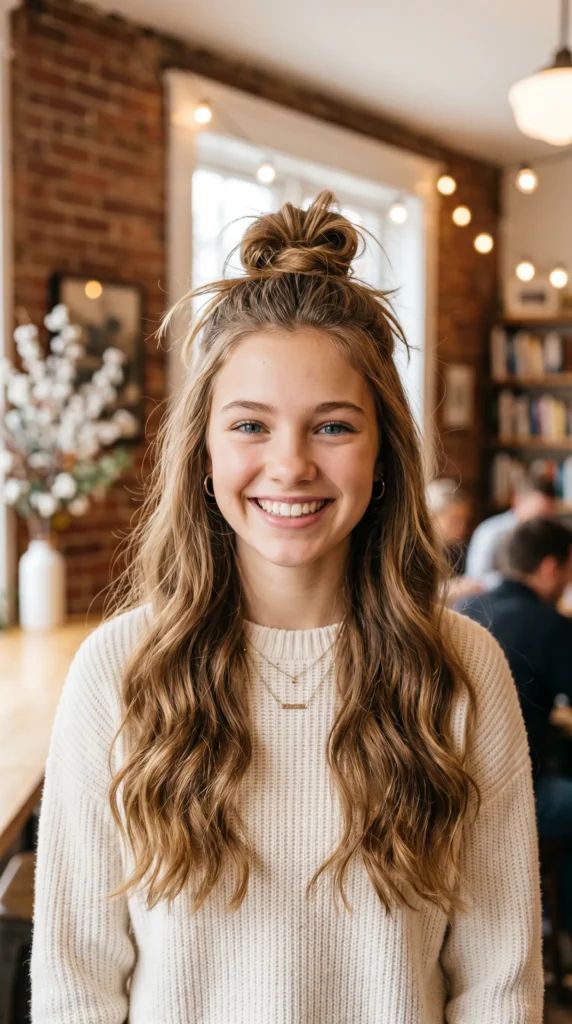 Half-Up Top Knot with Loose Waves — Hairstyles for Teens