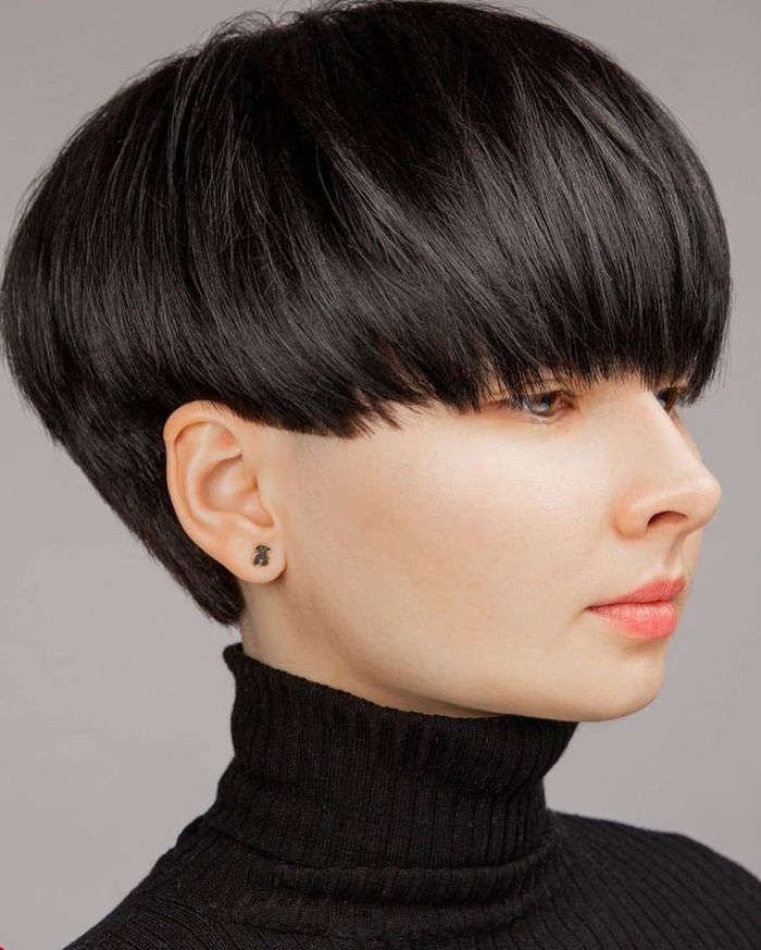 Thick Black Chin Length Bowl Cut Thick Black Chin Length Bowl Cut