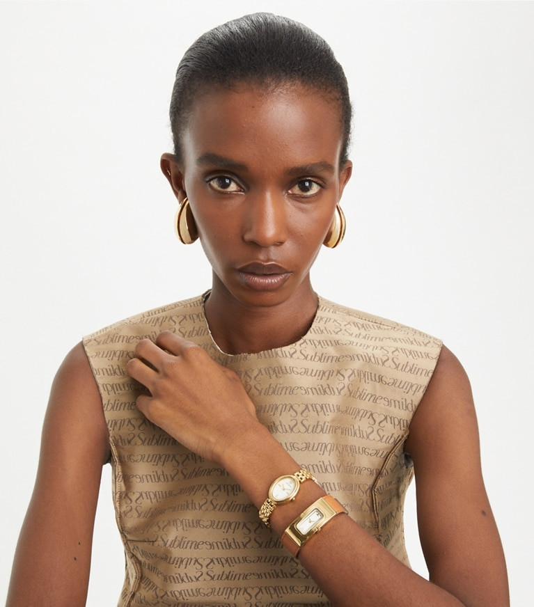 Gold Oval Watch with Hoop Earrings — Gold Watches for Women
