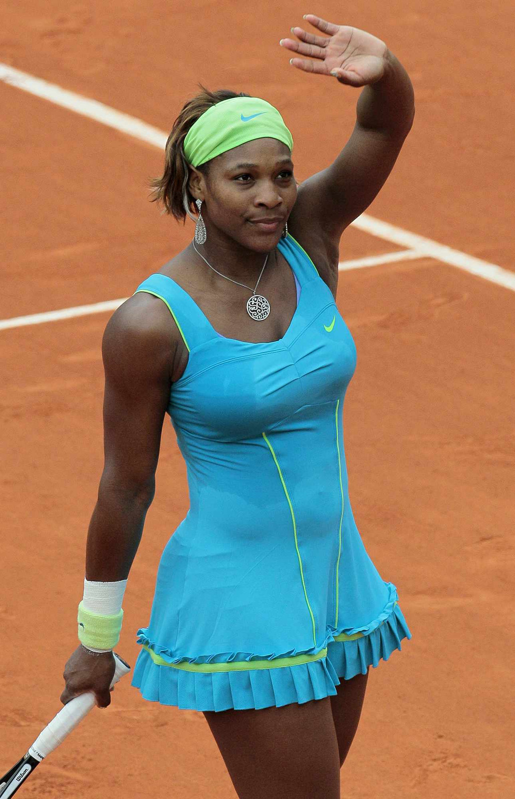 Bold Blue Tennis Dress with Neon Trim and Ruffles — Tennis Match Outfits
