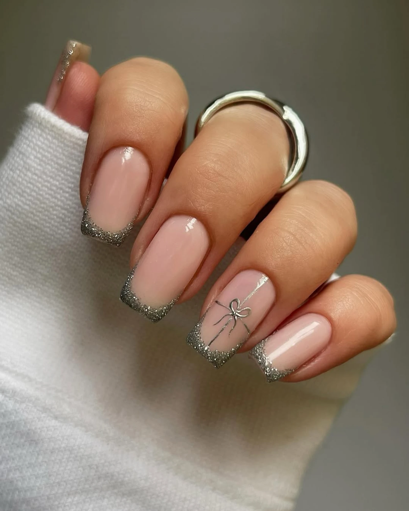 Medium Square Glitter French Bow — Realtor Nails