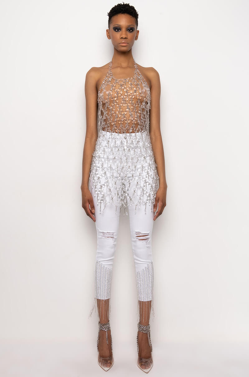 Silver Embellished Halter Top as Body Chain Element Silver Embellished Halter Top as Body Chain Element — Body Chain Outfits