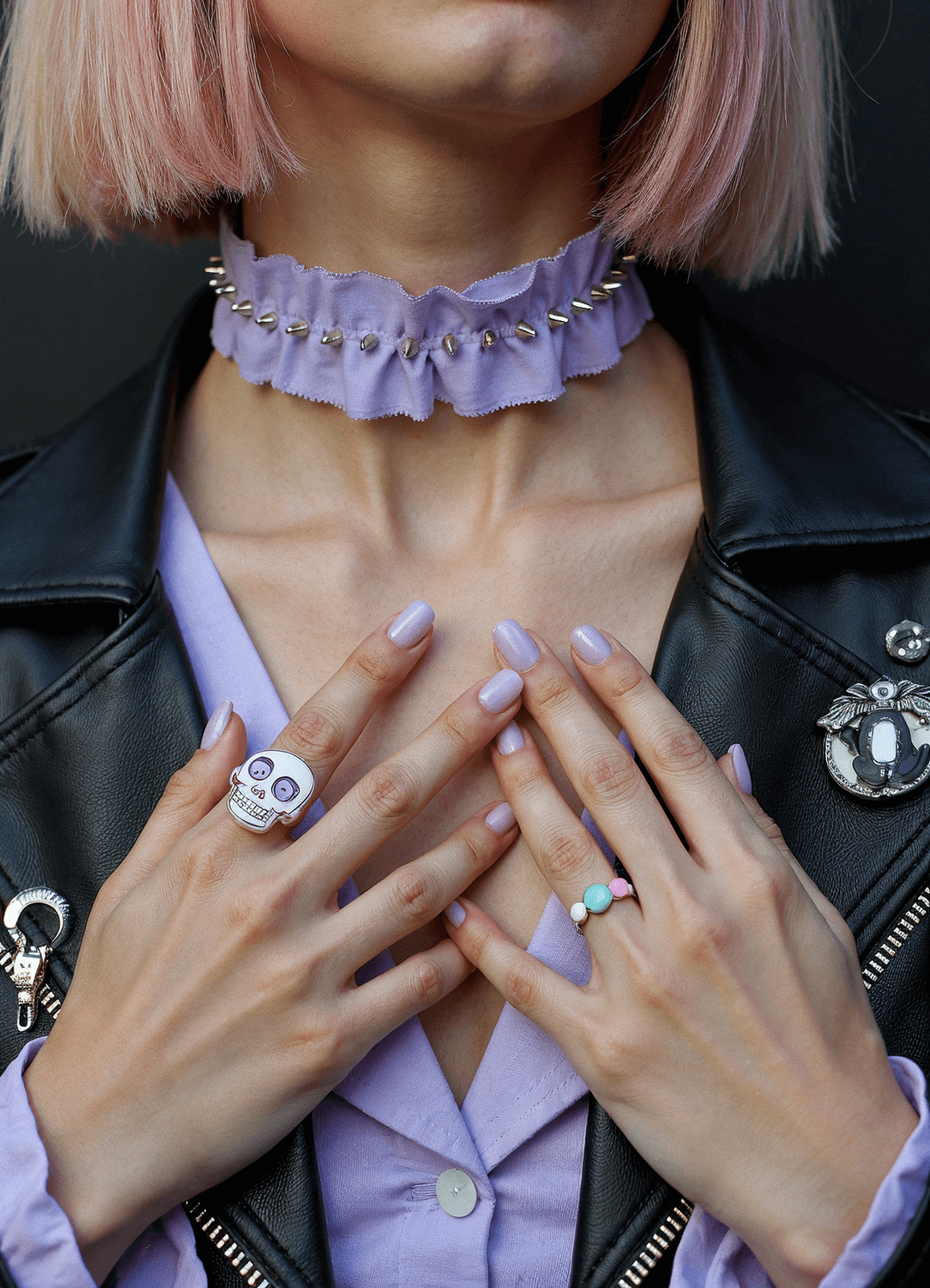 Choker and Studded Jacket for Pastel Goth Details — Pastel Goth Outfits