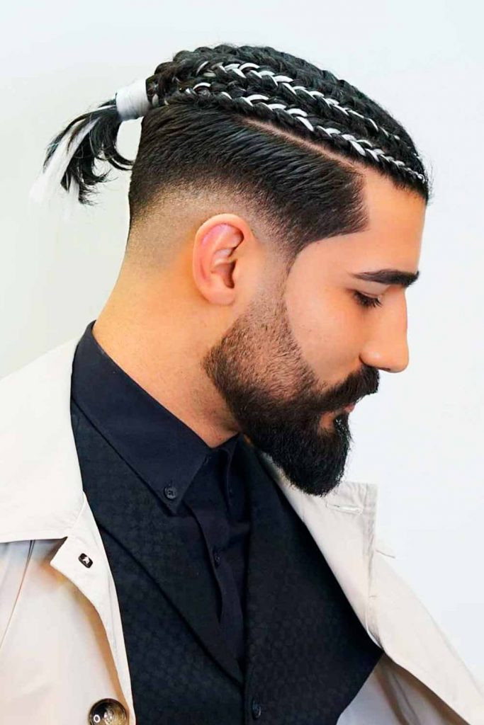 Side Part Cornrows With White Highlights and Man Bun — Cornrows for Men