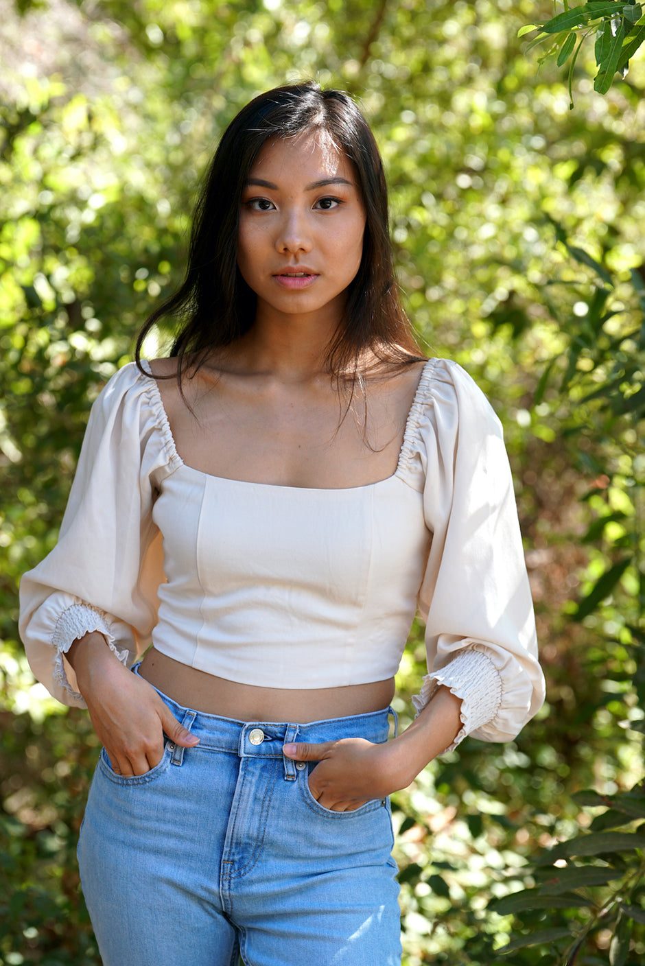 Cream Linen Blend Square Neck Crop Top Cream Linen Blend Square Neck Crop Top — Crop Tops