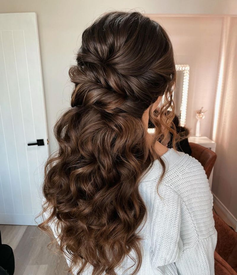 Intricate Braid And Twist Dark Brown Hair Intricate Braid And Twist Dark Brown Hair — Half Up Half Down Wedding Hair
