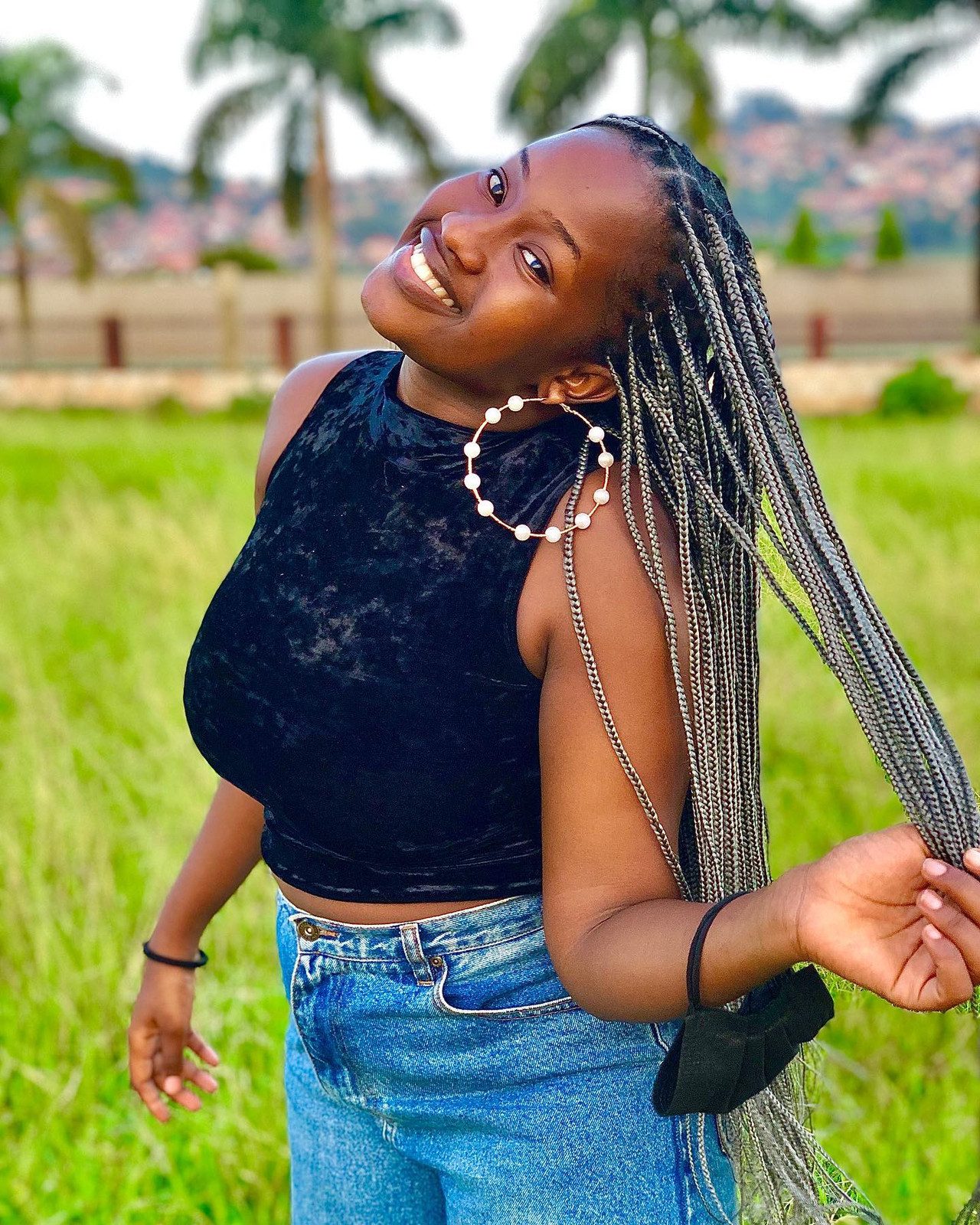 Mid-Back Long Straight Gray Box Braids — Gray Braids