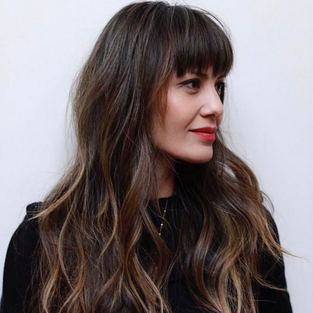 Side Part Balayage With Wispy Bangs — Long Hair with Bangs