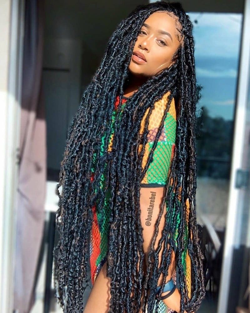Wavy Coily Locs Mid-Back — Distressed Locs