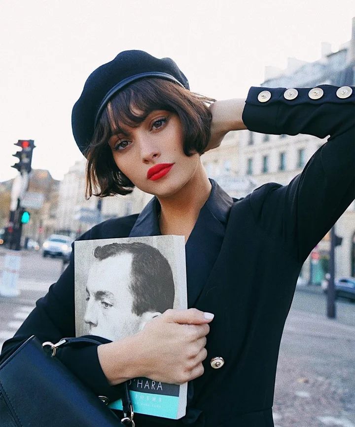 Sleek Dark Brown Bob With Blunt Bangs Sleek Dark Brown Bob With Blunt Bangs — Chin Length Bob