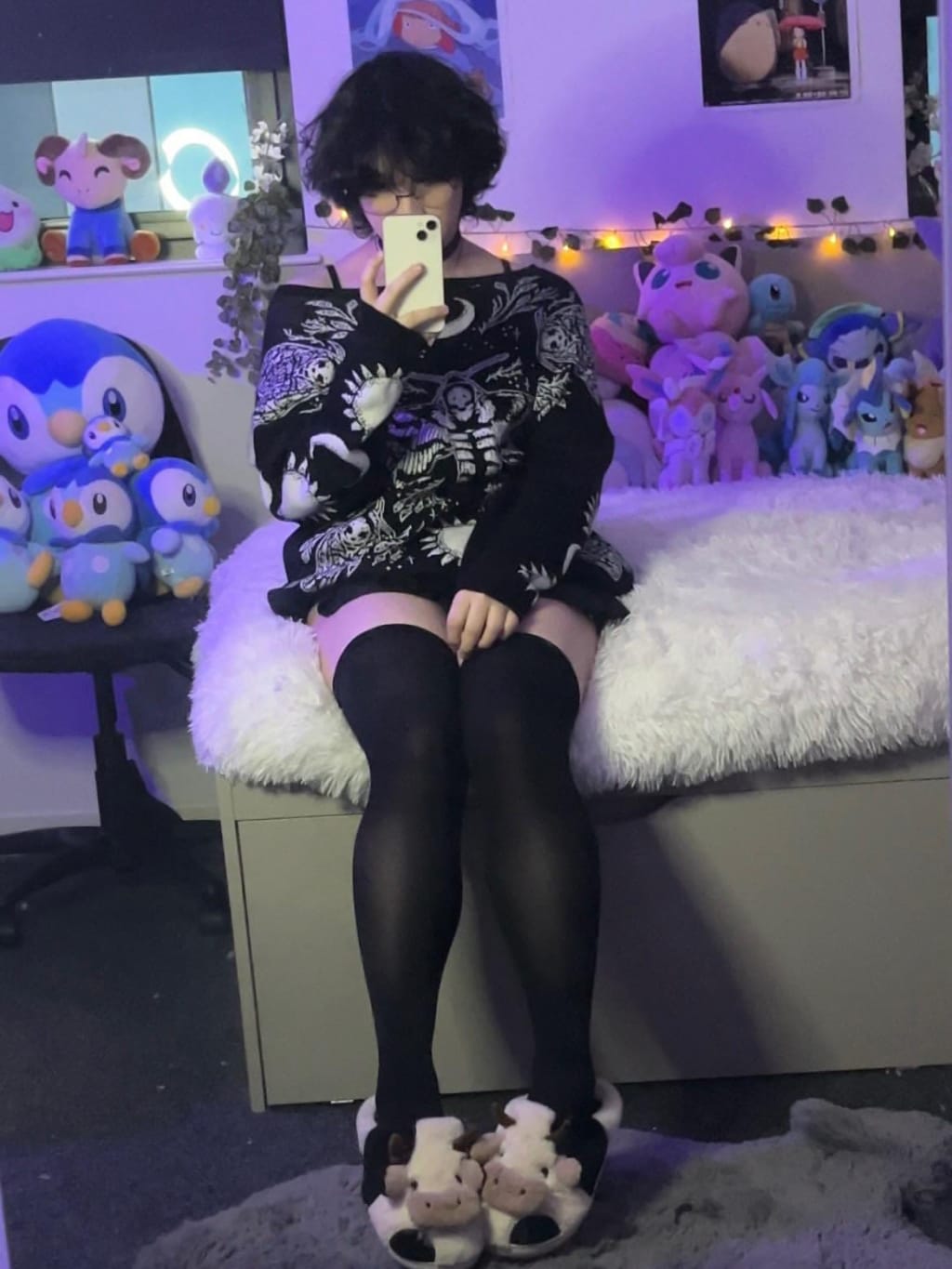 Cozy Loungewear Femboy Style with Graphic Oversized Top and Cow Slippers Cozy Loungewear Femboy Style with Graphic Oversized Top and Cow Slippers — Femboy Outfits