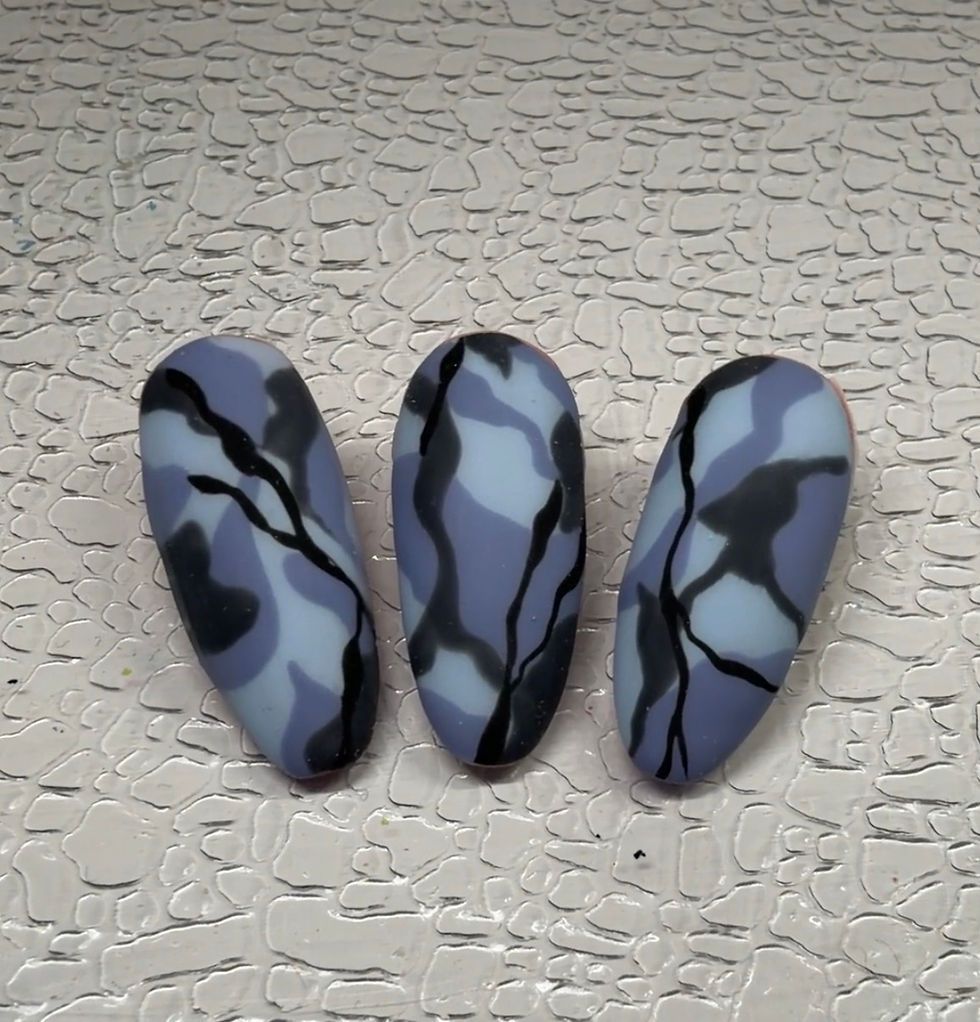Matte Blue Grey Abstract Camo Oval Matte Blue Grey Abstract Camo Oval — Camo Nails